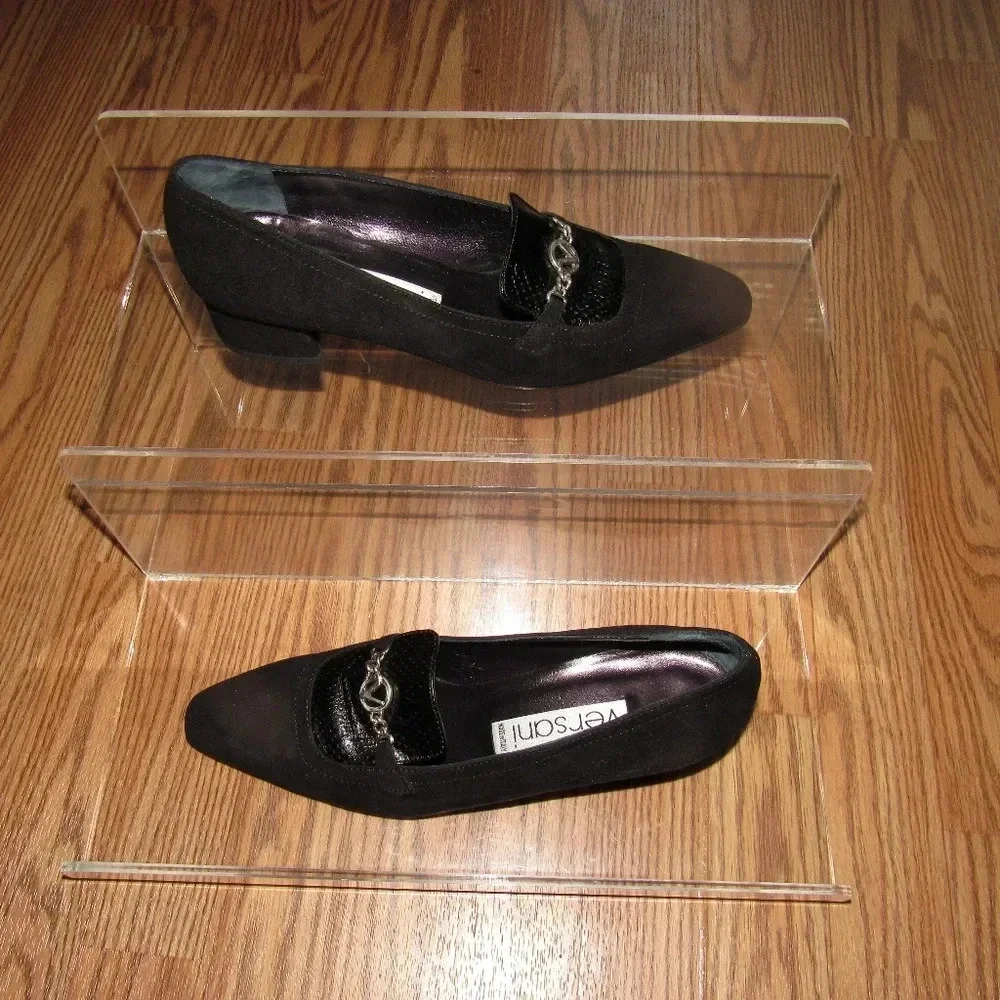 VERSANI Black Italian Leather Suede Shoes 8.5 AAA